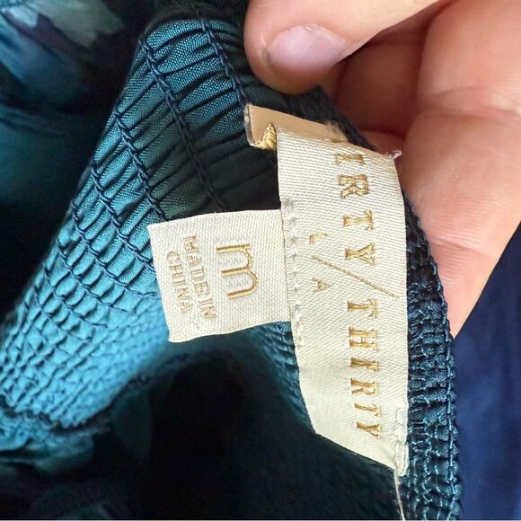 Thirty Thirty Blue Floral Babydoll Sheer Dress 3/4 Sleeve M - Picture 3 of 7